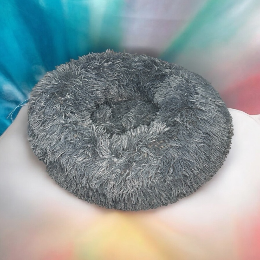Modern Shaggy Cat Dog Pet Bed- Gray Blue- Cotton Comfort 17” Across 7” Tall